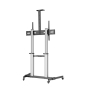 AISENS Soporte de suelo PRO con ruedas, bandeja para DVD y soporte de cámara para Monitor/TV 100Kg de 60-100, Negro-Plata