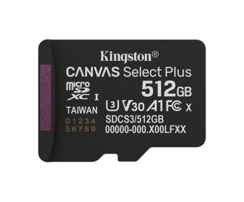 Kingston Technology 512GB microSDXC Canvas Select Plus Gen3 150MB/s A1 (Incluye adaptador de SD)
