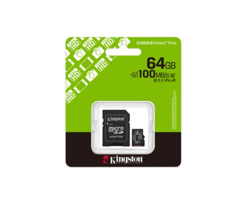 Kingston Technology 64GB microSDXC Canvas Select Plus Gen3 100MB/s A1 (Incluye adaptador de SD)