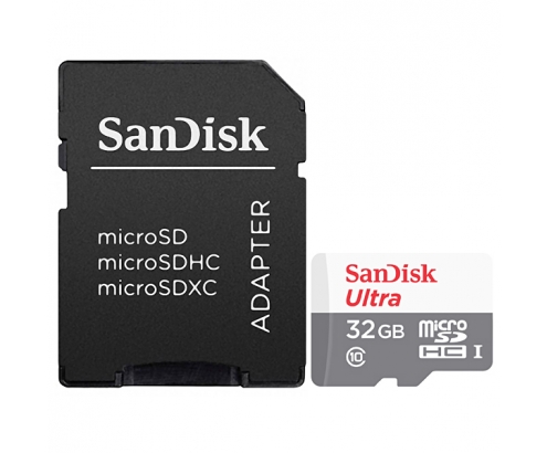 Memoria sandisk microsdhc 32gb + sd adapter 45mb/s escritura 48mb/s lectura gris blanco SDSQUNR-032G-GN3MA