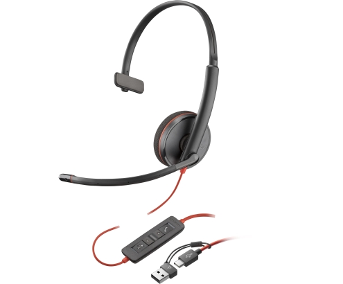 POLY Auriculares Blackwire 3210 monaural USB-C + adaptador USB-C/A (paquete)