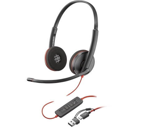 POLY Auriculares Blackwire 3220 estéreo USB-C + adaptador USB-C/A (paquete)