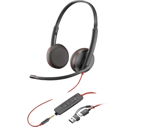 POLY Auriculares Blackwire 3225 estéreo USB-C + conector de 3,5 mm + adaptador USB-C/A (paquete)